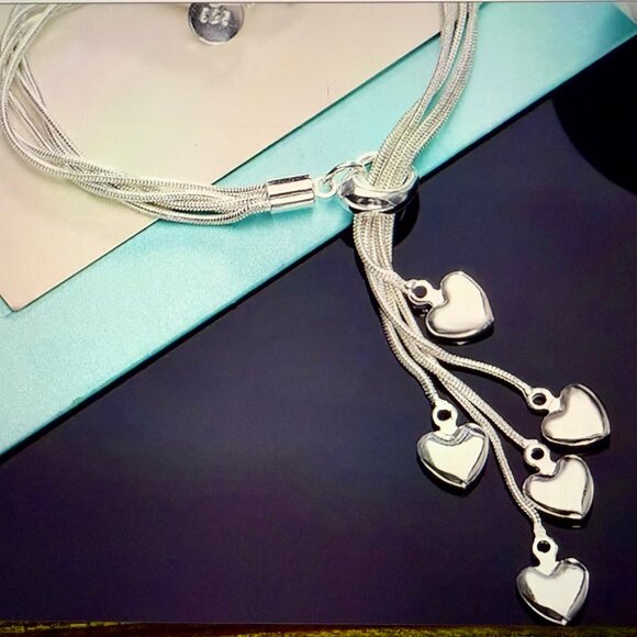 NEW Sterling Silver Tassel Heart Charm Bracelet Resizable Adjustable - Picture 1 of 7